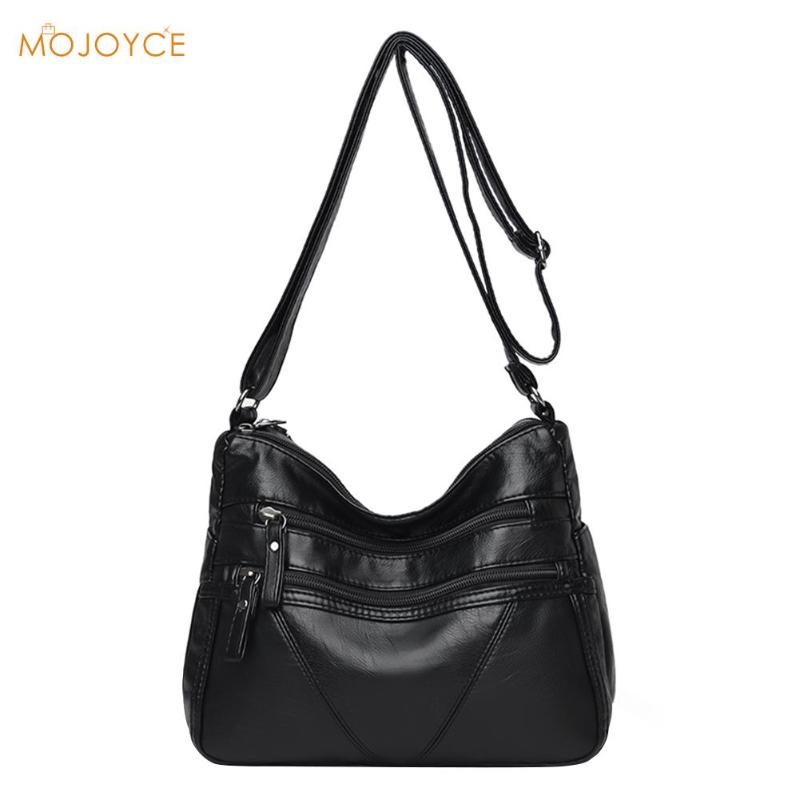 

Popular Simple Female Daily Bag Solid Leather Handbag Big Capacity Shopping Street Purse Mom Messenger Bag Tote, Black