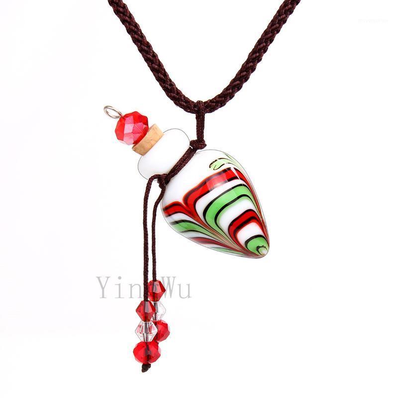

YingWu Heart Stripe Murano Glass oil ashes urn bottle cork pendant vial Necklace Adjustable1