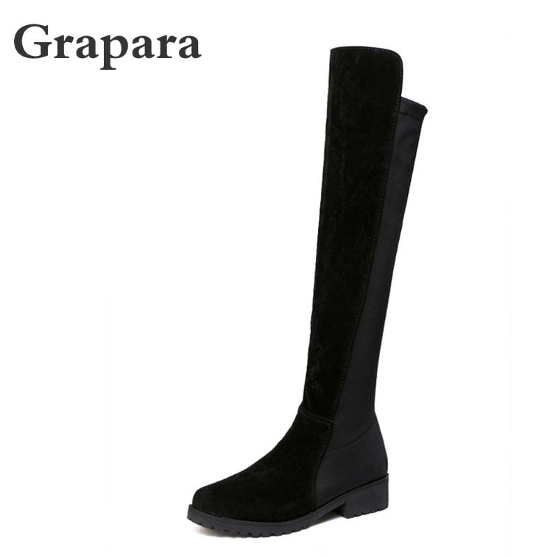 

2020 New Fashion Winter Boots Women Shoes Woman Flock Suede Thigh High Snow Boots Solid Sexy Over The Knee Women Grapara, Black