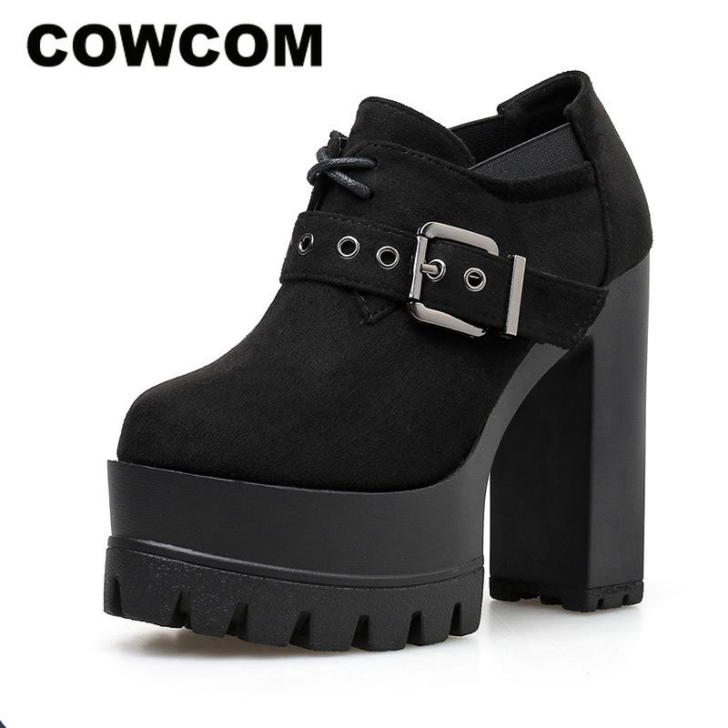 

COWCOM Spring Summer Classic Bottom Thick-heeled Waterproof High-heeled Night Club 13cm Women's Boots 2020 DF-jz360-2, Black