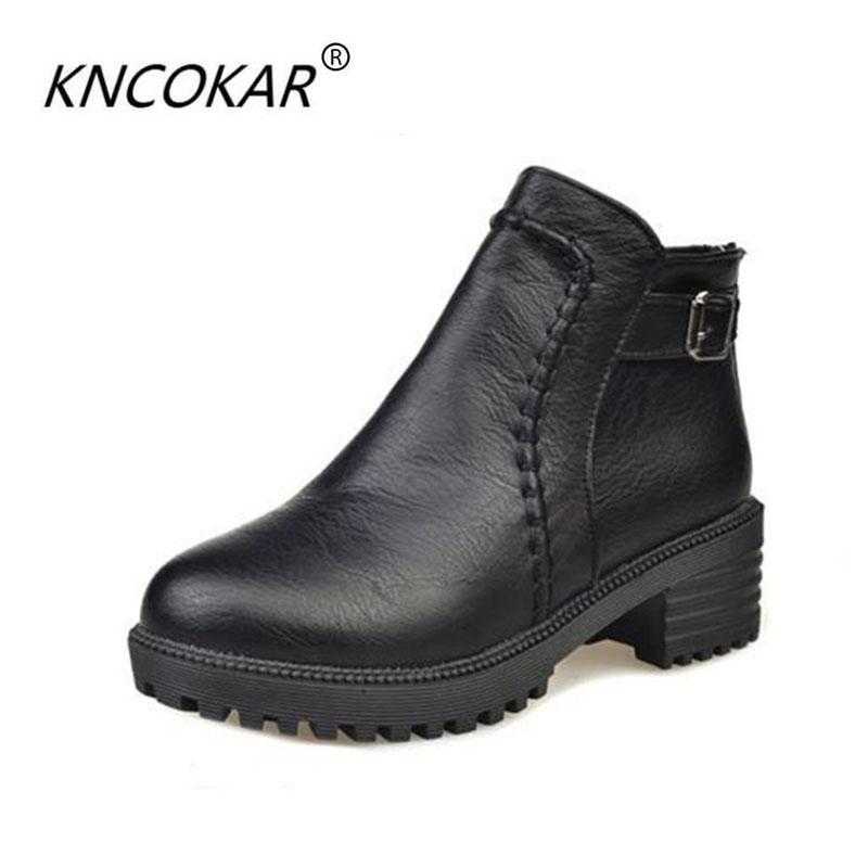 

2020 Autumn And Winter Black High-heeled Boots Student Round British Style Boot Shoes With Thick Soles Short Barreled Bo