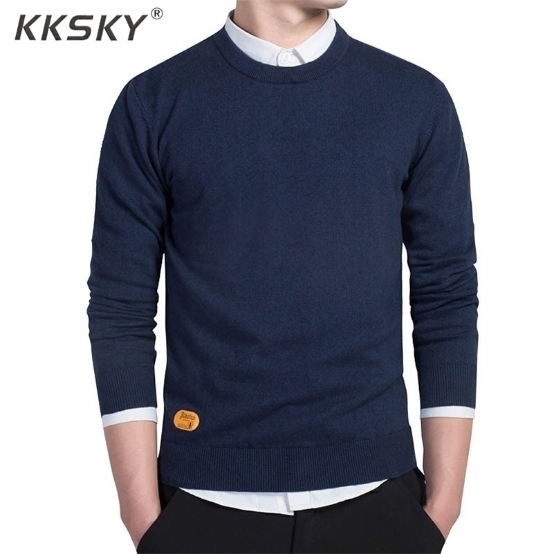 

Mens Cotton Sweater Pullovers Men O-neck Sweaters Jumper black Autumn Thin Male Solid Knitting Clothing Grey Black -3xl New 201201