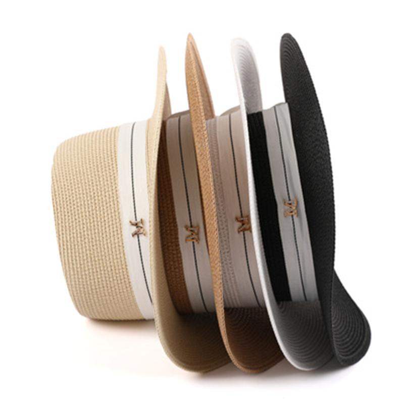 

Simple Summer Girls Flat Sun Hats For Women Chapeau Feminino Straw Hat Panama Style Beach Bucket Cap, Beige