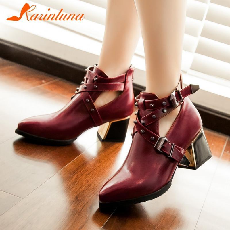 

Karin 2020 Fashion New Large Size 43 Thick Heels Rivet Fashion Shoes Lady Boots Woman Buckle Decoration Spring Ankle Boots1, Yellow