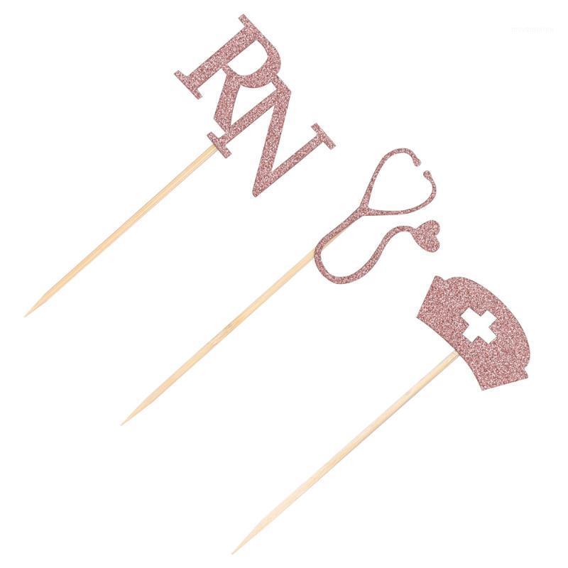 

24pcs Themed Cake Picks Creative Nursing School Cupcake Picks Party Dessert Topper Cake Decor (Golden, 3 Styles, 4pcs/Each1