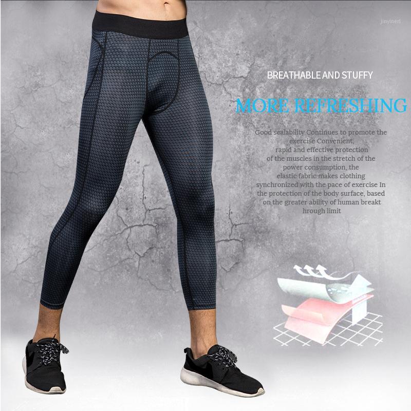

2020 new Compression Pants Sports Men Tights leggings Bodybuilding breathable Fitness Gym 3/4 Trousers Black Running Pants1, White