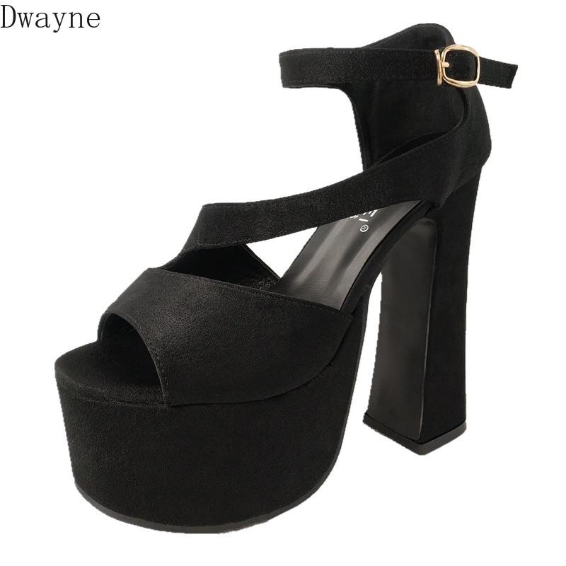 

2021 summer new ultra high heel sandals 15 cm fish mouth waterproof platform Rome satin sexy nightclub shoes, Black