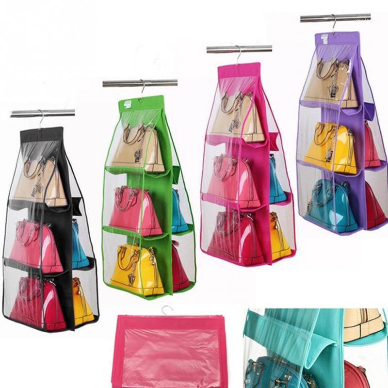 

6 pocket Foldable hanging handbag purse bag tidy organizer for wardrobe closet hanger1
