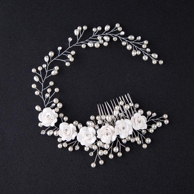 

White Flower Bridal Hair Combs Bride Hair Jewelry Luxury Rhineston Hairbands Princess Hairwear Wedding Accessories New Fashion