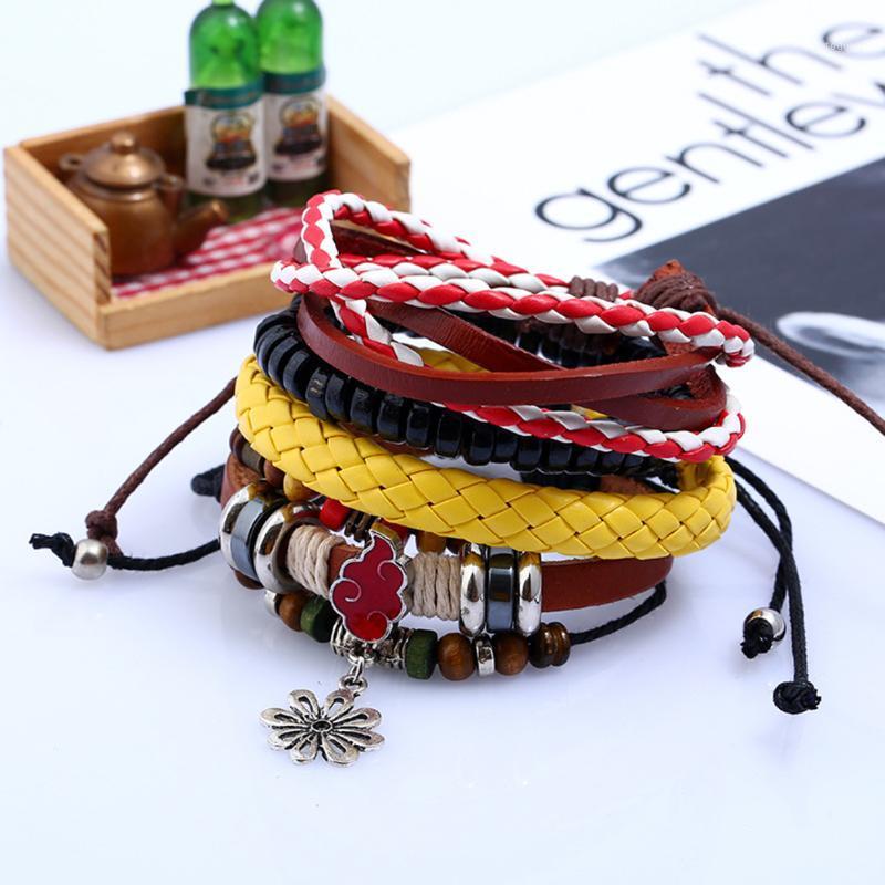 

Charm Bracelets 4Pcs/Set Boho Ethnic Multilayers Faux Leather Wooden Beads Women Bracelet1