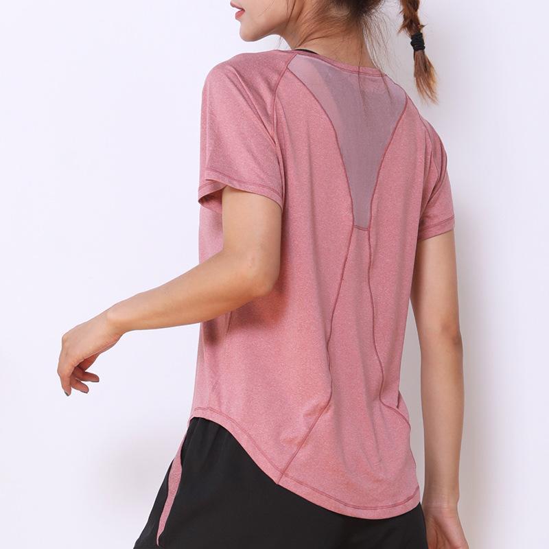 

Plus Size Sport Shirts Women Yoga Top Mesh Spliced Fitness Gym T-shirt Short Sleeve Quick Dry O-Neck Workout Top Running Clothes1, Blue