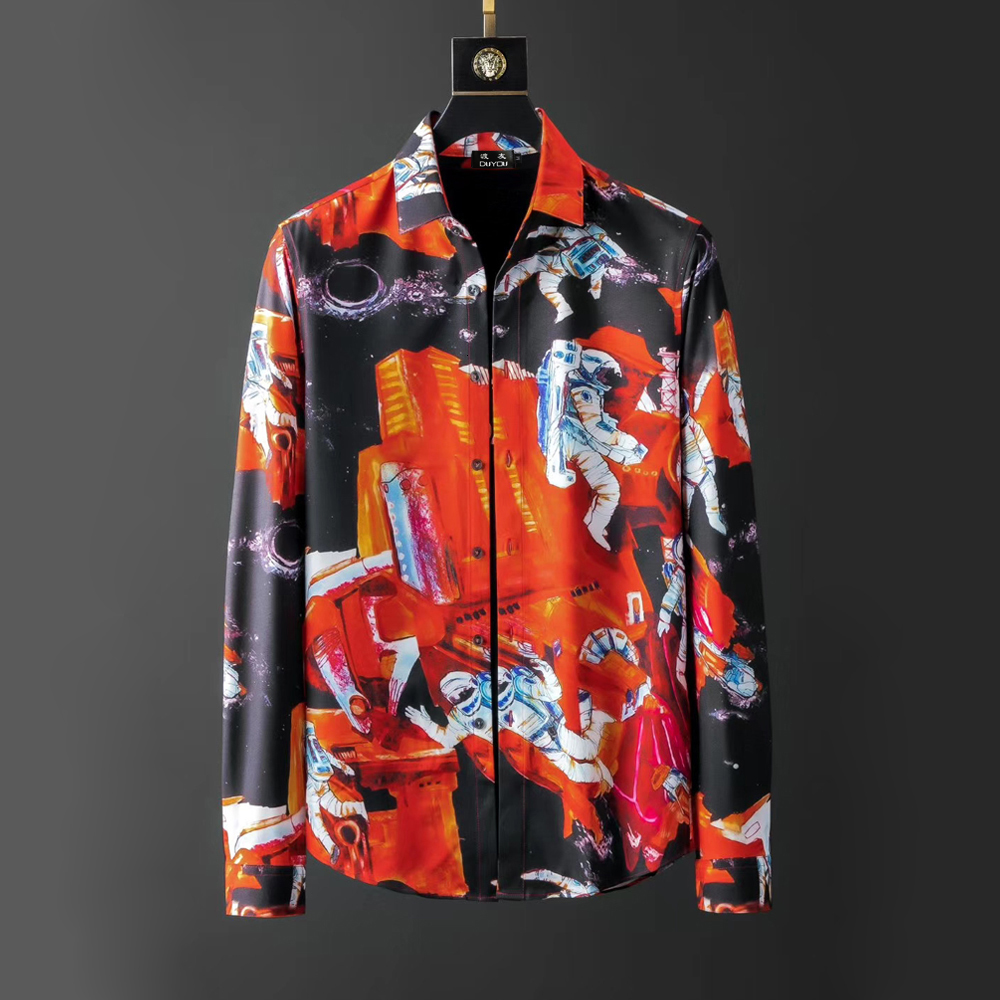 

Mens Cotton Dress Shirt Men 3d Space Station Print High Quality Slim Fit Casual Shirts Dy2912 Tn70, Red