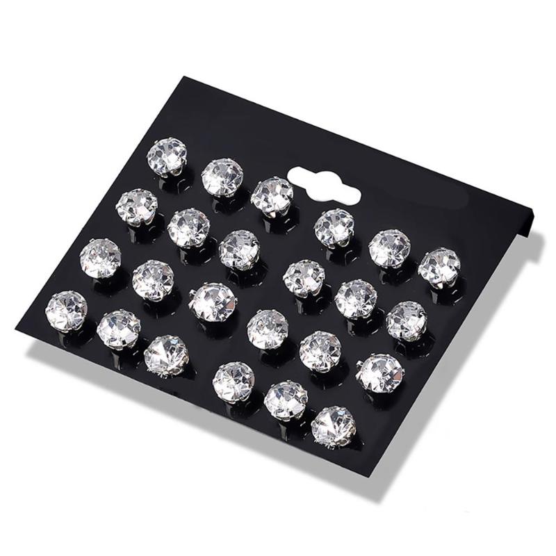 

12 Pairs Stainless Steel Stud Earrings 10mm White/Black Round Cubic Zirconia Earring Set for Men/Women Fashion Jewelry