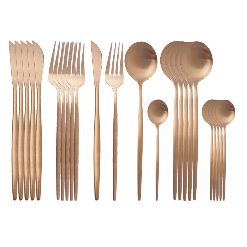 

24Pcs/Set Rose Gold Flatware Cutlery Set Stainless Steel Dinnerware Matte Spoon Knife Silverware Kitchen Tableware Set