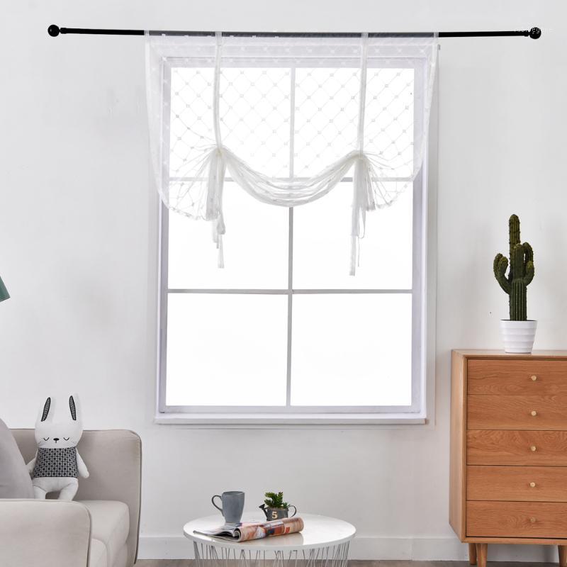 

White lattice Rod Style Roman Curtains for Kitchen Window Living Room Bedroom Fashion Stripe Voile Tulle1