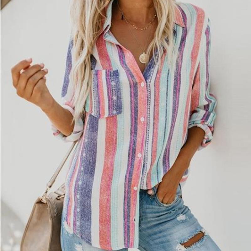 

Autumn Long Sleeve Woman Blouse Fashion Stripe Shirt Ladies Shirt Women Sexy Deep V-neck Casual Tops Elegant Female Blouse, As picture