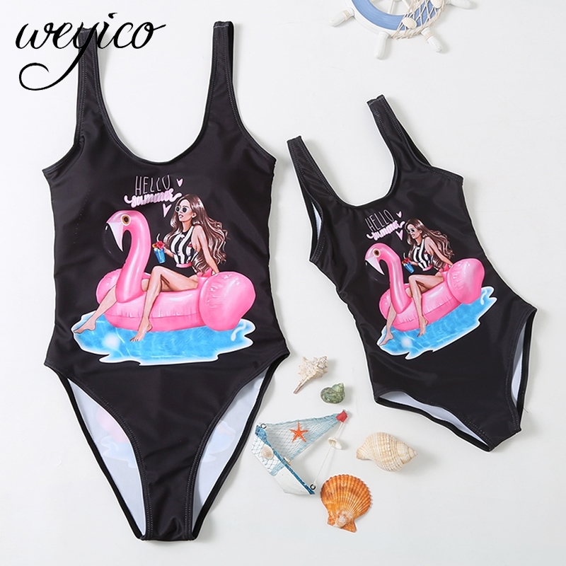 

Mother Daughter Swimwear One-Piece Mommy and Kids Swimsuit Family Look Matching Outfits Mom Parent Child Monokini Bathing Suit Y200824, Black