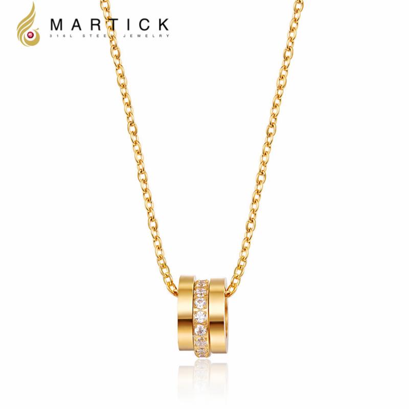 

Martick 316L Stainless Steel Gold-color Tricyclic CZ Pendant Link Chain Necklace Fashion Jewelry Top Quality For Woman P126