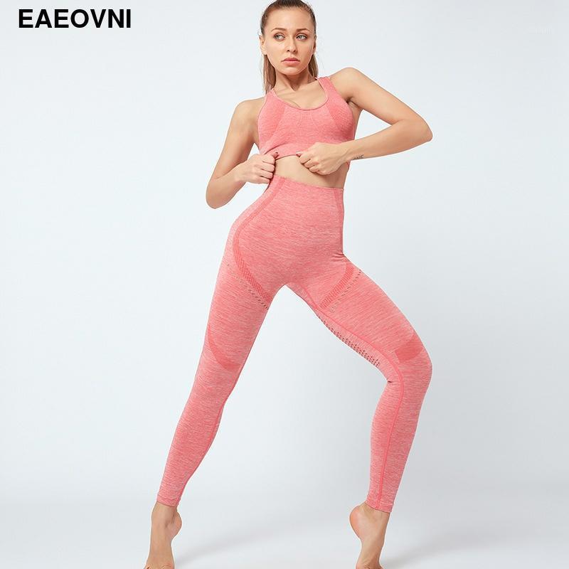 

2020 Womens Seamless Yoga Fitness Wear 2 Piece Set Sport Breathable Bra High Waist Leggings Tights Workout Jogging GYM Clothing1, Black