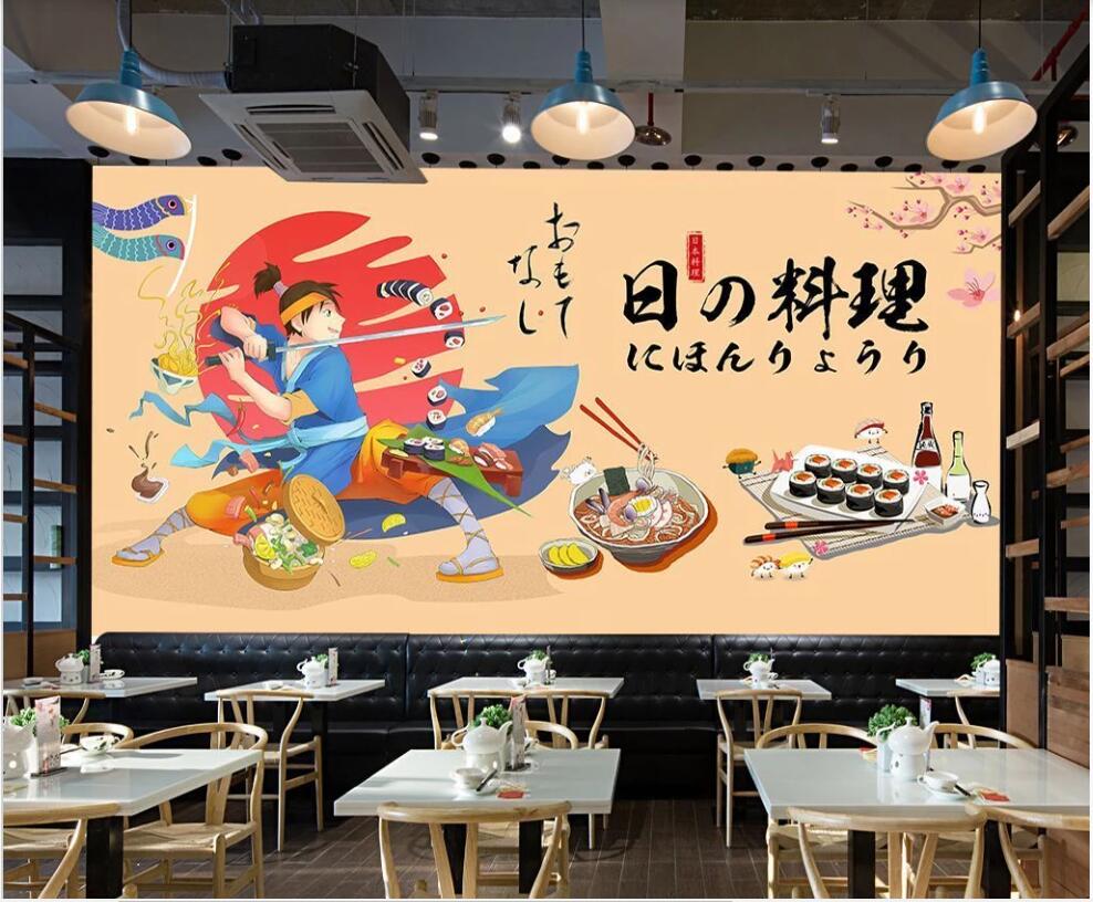 

3d wallpaper custom photo mural Japanese cuisine sushi salmon samurai dining living room home decor 3d wall murals wallpaper for walls 3 d, Non-woven wallpaper