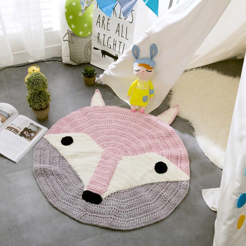 

Hand made animal mat Children play mat bear round knitted carpet rug blanket for bedroom living room ourdoor, Red