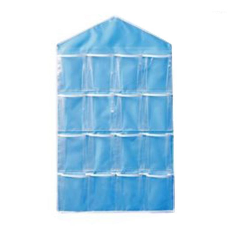 

16 Pockets Clear Over Door Hanging Bag Hanger Storage Tidy Organizer For Home Bathroom Living Room Household Sundries1, Blue