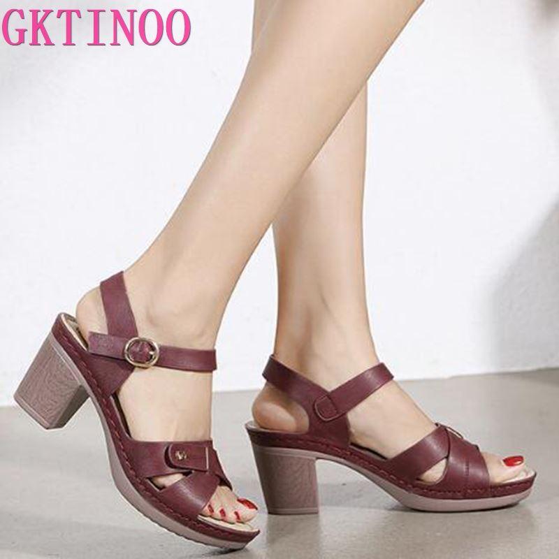 

GKTINOO Women's Sandals Leather Platform Sandal 2021 Summer Thick Sole High Heels Ladies Sandal Summer Shoes For Women, 1123-3 beige