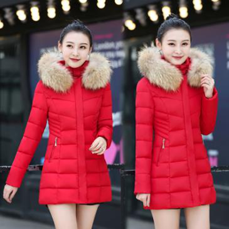 

Wholesale winter new women's slim fit hooded fur collar mid-length warm down padded jacket, Caramel