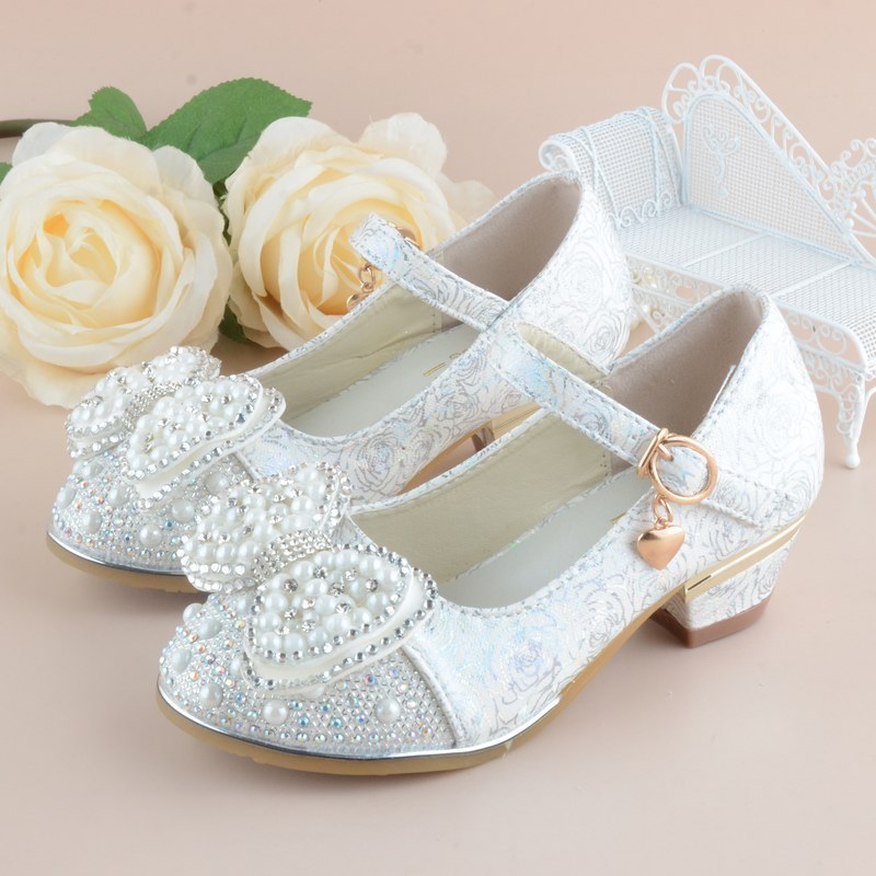 

School And Princess New For Party Kids Girl Wedding Flower Children Leather Shoes Fashion High Heel Shoe, Pink