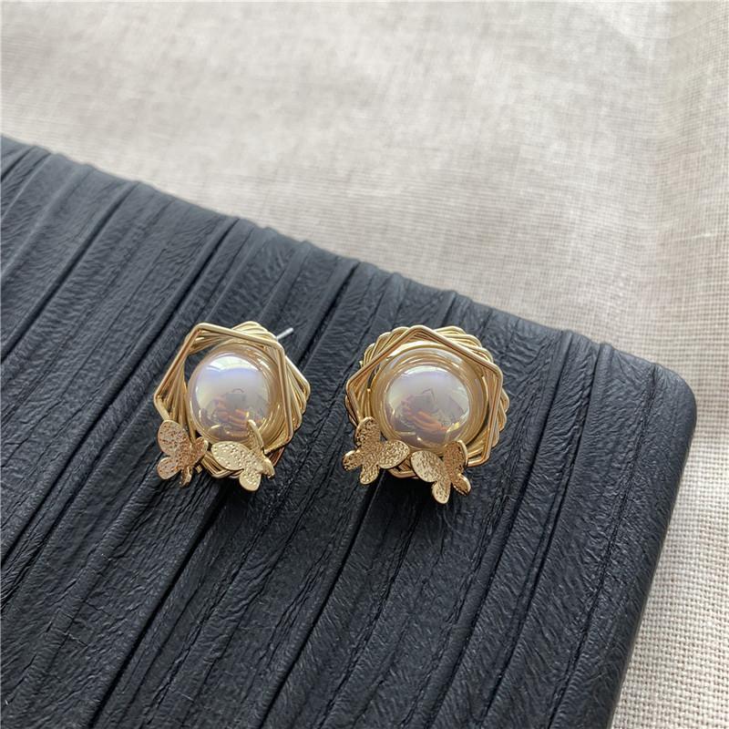 

Stud LOVOACC Elegant Oversize Simulated Pearl Earring For Women Gold Color Metallic Butterfly Korean Fashion Jewelry