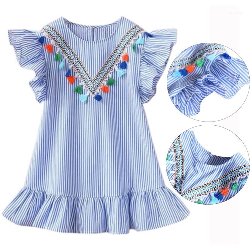 

Summer Girls Tassel Flying Sleeve Dresses Stripe Cute Kids Party Dresses for Kids girls Princess Dress Tops Clothes1, Byg001-bl