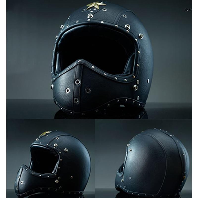 

Unisex Vintage PU Leather Full Face Motorcycle Helmet Motocross Riding Moto Retro Style Helmets DOT Approved 6 Color cascos para1, Classic red