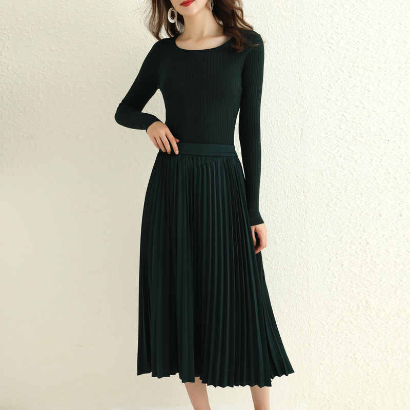 

2021 New Autumn Style Around the Neck Sleeve Long Mesh Superior Elegant Strain Tempers Plied Sock Skirt of Women Two-piece Suit O9mq, Green
