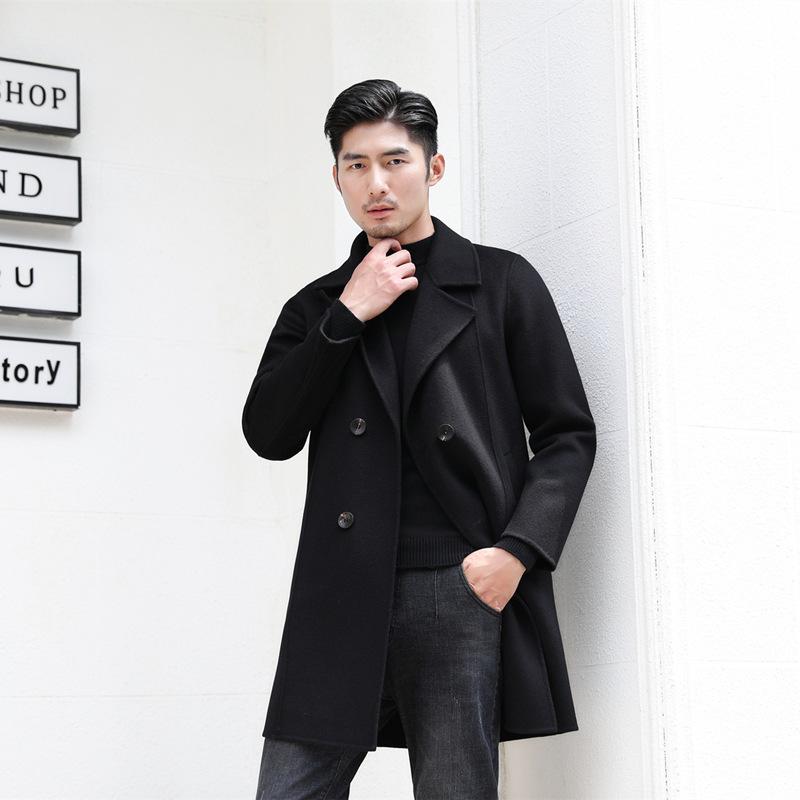 

Men about manual double-sided wool coat in autumn brought business coat cloth male long suit, Black