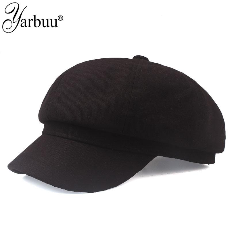 

Stingy Brim Hats [YARBUU] Auutmn Winter For Women Solid Plain Octagonal Sboy Cap Ladies Casual Wool Hat Beret Painter, Black