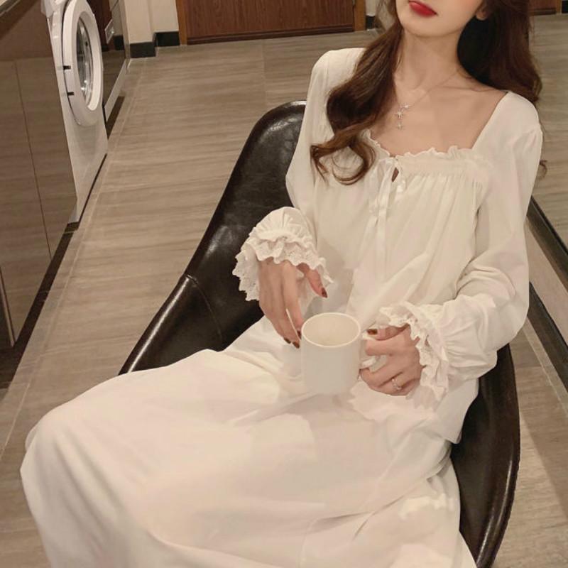 

Home Dress White Summer Nightgown Nuisette Femme Sleepwear Princess Gecelik Nightdress Women Nachtkleding Vrouwen Nightwear, White1