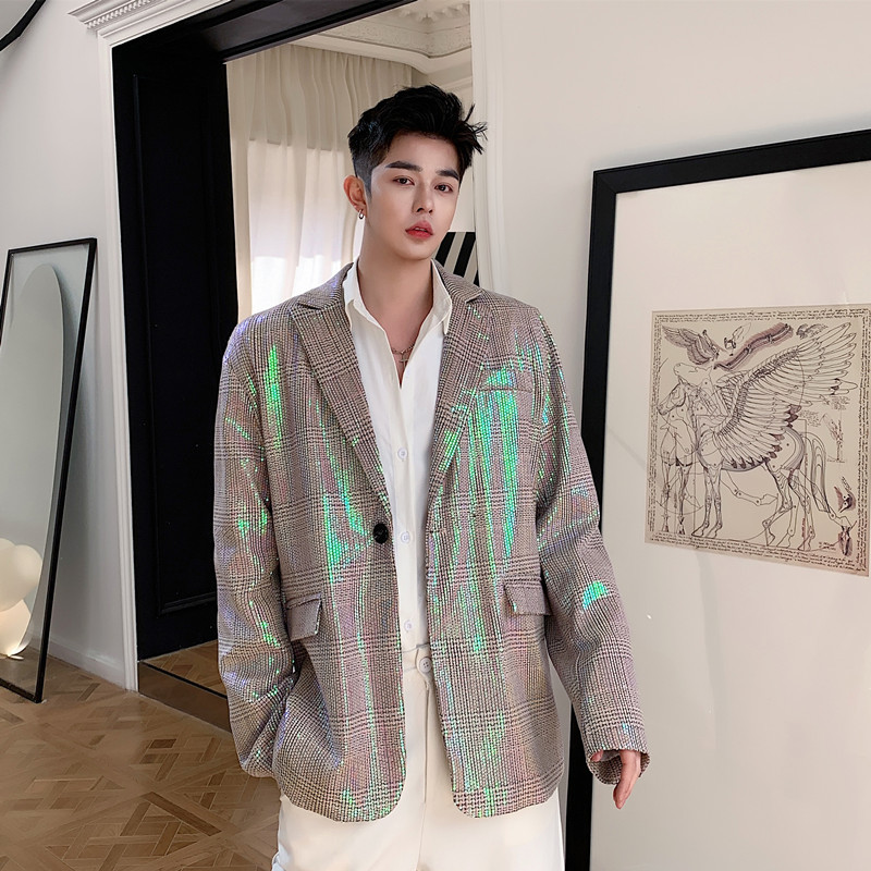 

2020 and Fall Spring Men Blazer Suits Sparkly Little Personality Sequins Design Disco Trend Stage Clothes Ttz3, Beige