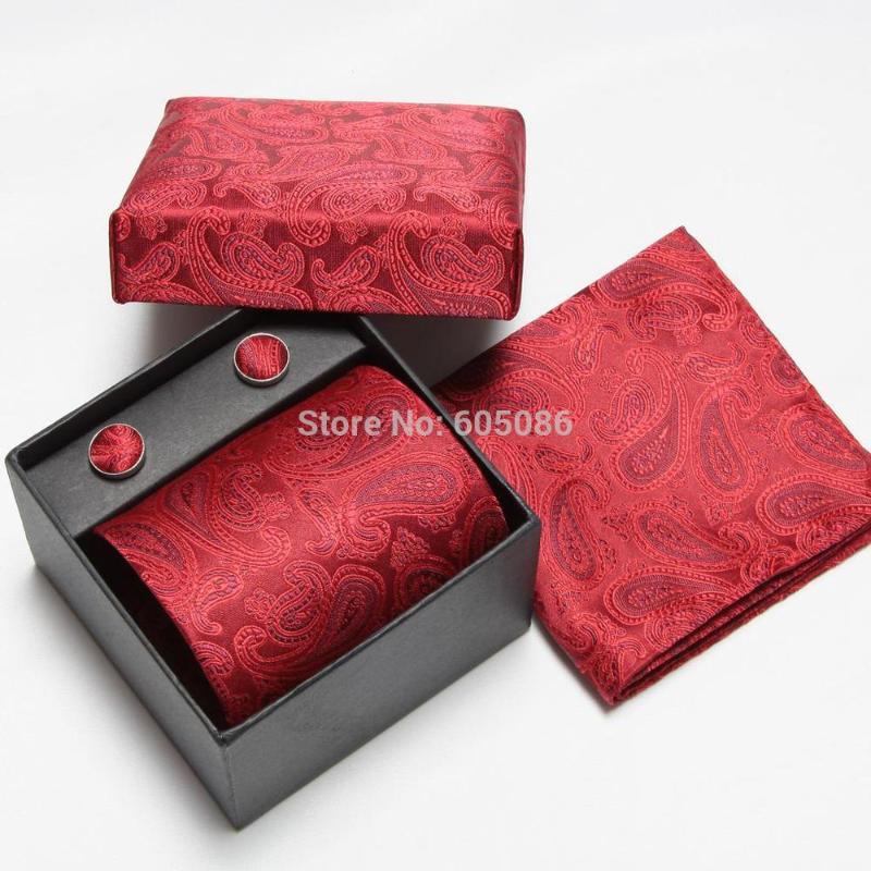 

HOOYI 2020 neck tie set for man cufflinks Handkerchiefs gift box