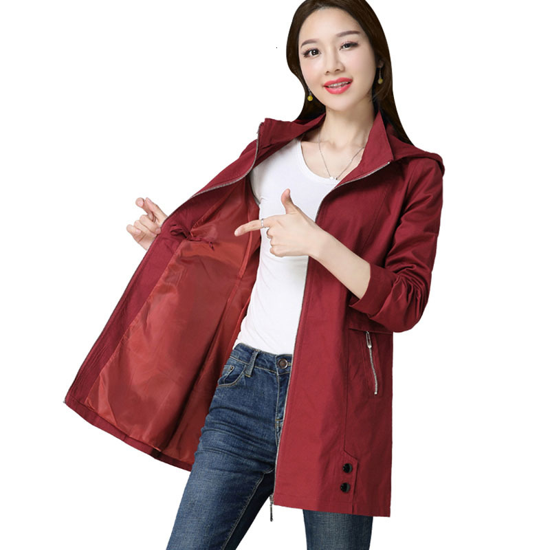 

Mid-range Spring Length Windbreakers Casual Loose Woman with Pure Cotton Outwear Plus Elegant Size Female Jacket R685 Buj2, Red.