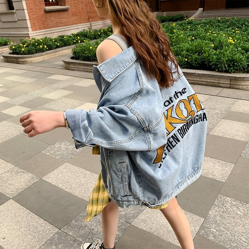 

2021 New Jacket Female Jeans Korean Spring Loose Plus Size Single Letter Breasted Street Fashion Lapel Coat Zy101 M4u4, Black