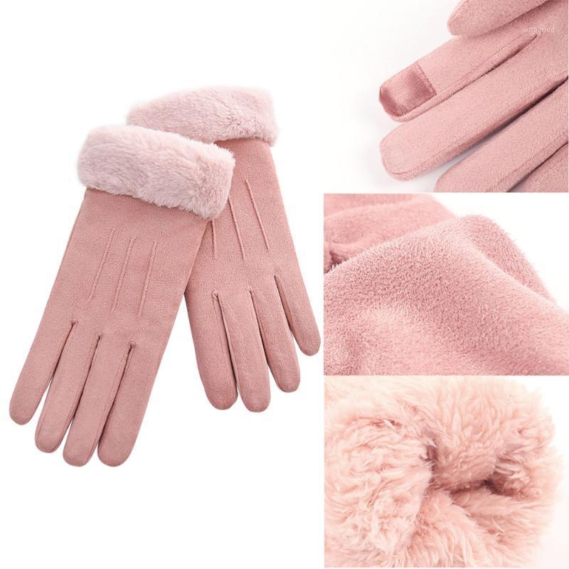 

Five Fingers Gloves Women Outdoor Sports Driving Mittens Full Finger Elegant Winter Cosy Ladies Soft Cuff Bowknot Keep Warm Faux Suede Solid