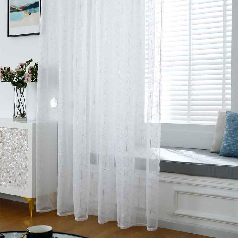 

Shade Modern Home Decor Hotel Tulle Geometric Drape Metallic Trellis See Through Window Curtain Living Room For Bedroom Panel, White gold