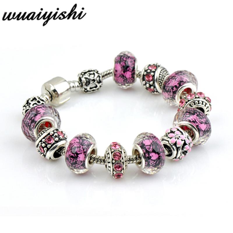 

Women Beads Brand Vintage Crystal Beads Charms Bracelets & Bangles For Pendant DIY Jewelry Snake Chain New Fashion