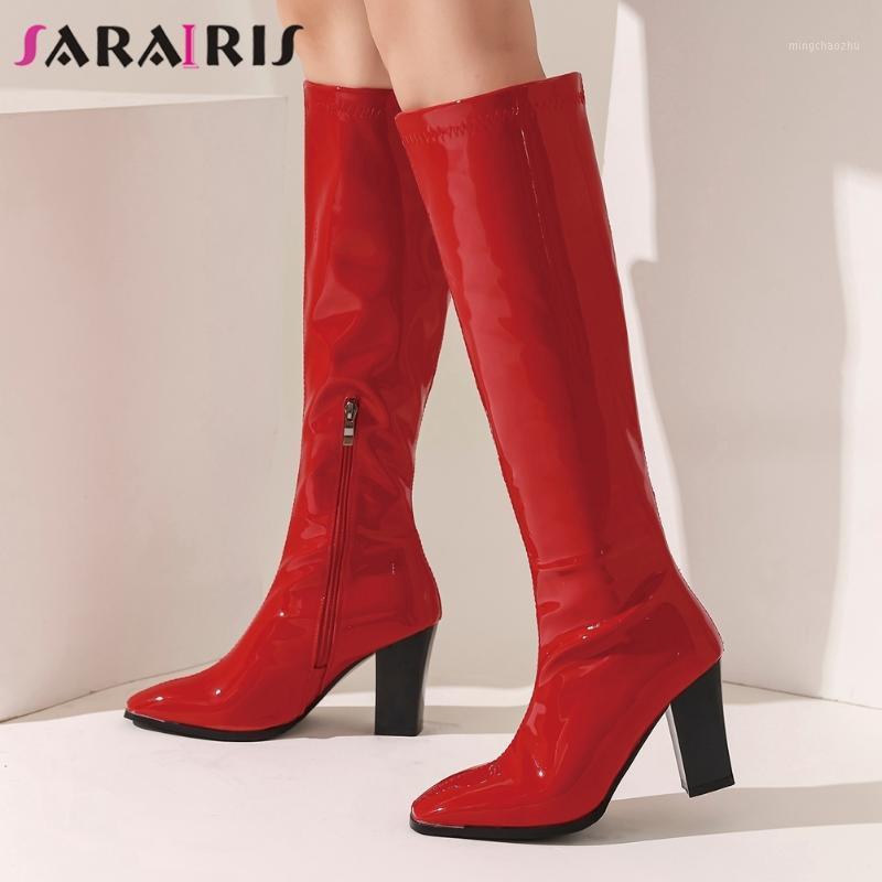 

SARAIRIS Big Size 34-43 New Female 2020 Fashion Boots Knee High Boots Women Square Toe Chunky High Heels Zip Shoes Woman1, Black