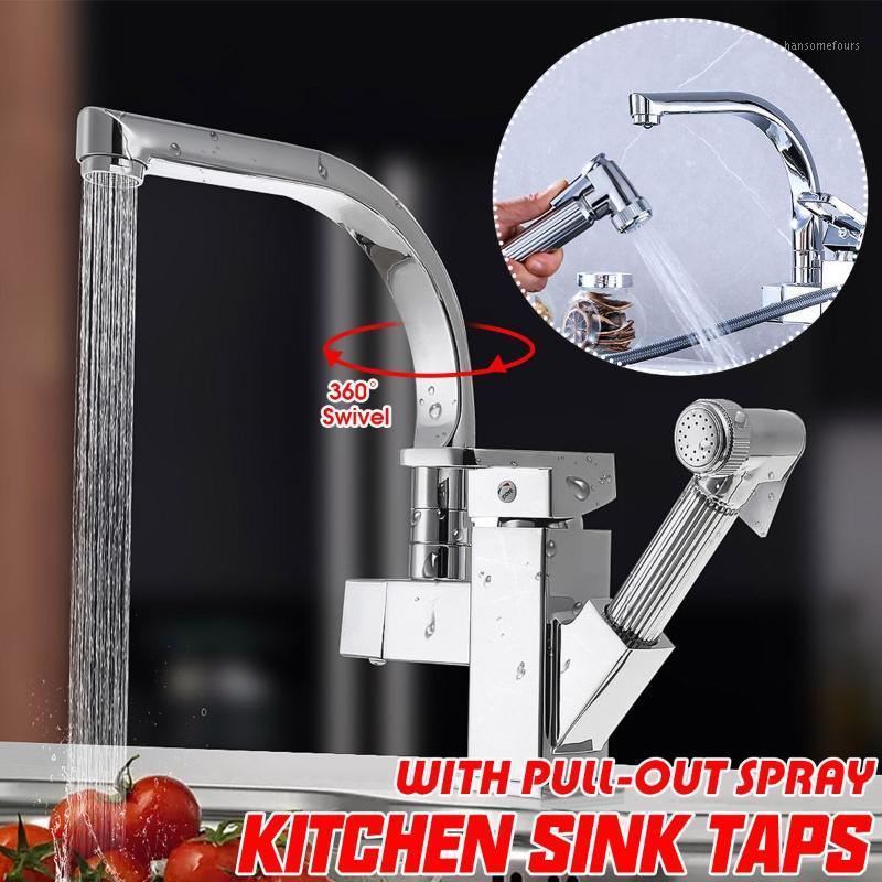 

NEW Kitchen Faucet Sink Mixer Taps Cold And Hot 360°Swivel Spout With Pull Out Spray Basin Faucets & 2 Hose1