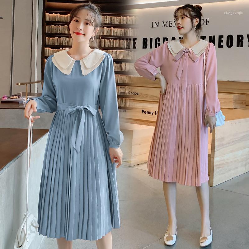 

2021 Spring Summer Pleated Maternity Dress Loose Pregnant Women Long Sleeve Vestidos Dress Pregnancy Clothes Plus Size1, Pink