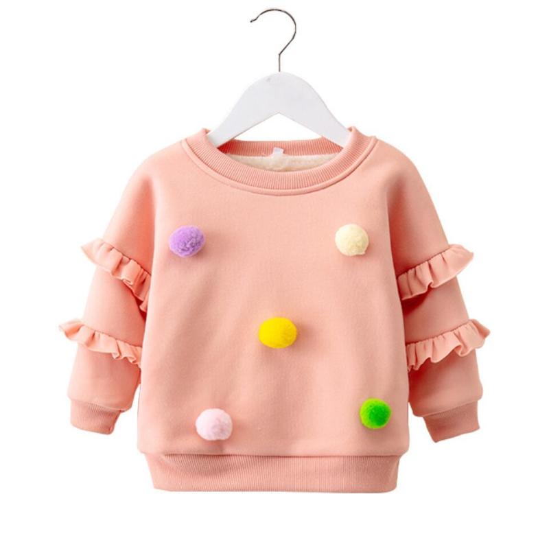 

Brand Baby Kids Girls Hoody Tops Pompon Clothes Autumn Winter Long Sleeve Sweater Cashmere Coat Children Clothing Wool Coats, Picture
