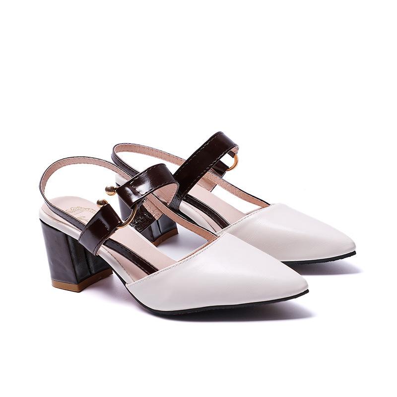 

2021 Spring Hollow Coarse Sandals High-heeled Shallow Mouth Pointed Pumps Shoes Women Female Sexy High Heels Large Size Mujer, White