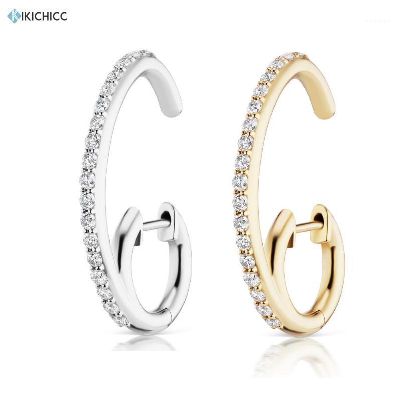 

Kikichicc 925 Sterling Silver Gold Middle Double Circle Round Special Design 8.5mm Hoops 25mm Long Luxury Crystal CZ Jewelry1