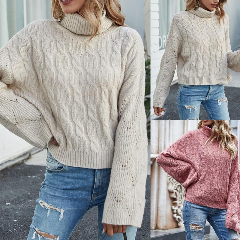 

Women' Turtelneck sweaters Fashion Women Casual O-Neck Turtleneck Solid Color Flare Sleeve Pullover Sweater, Wh